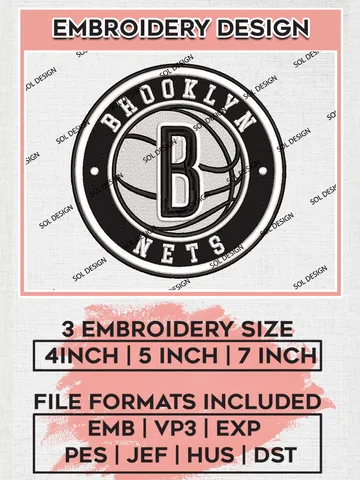 Brooklyn Nets NBA Basketball Team Logo Embroidery Design, NBA Brooklyn Nets Logo Embroidery Files, Basketball Team Machine Embroidery, Machine Embroidery Design