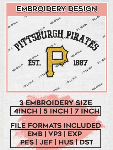 MLB Pittsburgh Pirates Team Est Logo Embroidery Design, MLB Team Embroidery files, Pittsburgh Pirates Baseball Team, Pirates Team, Digital Download