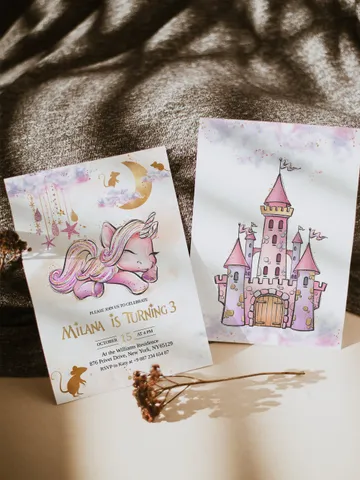 Unicorn Birthday Invitation Editable Unicorn Party Invitation Magical Day is on the Way Magical Birthday Girl Pink Rose Gold Invitation; uc1 $12.78