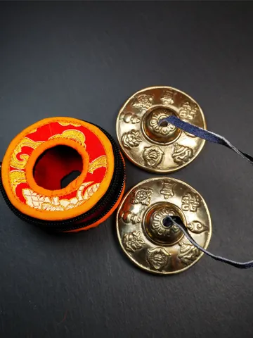 Gandhanra 2.7" Tibetan Cymbals,Astamangal Pattern Tingsha Bell,Buddhism Ritual Implement,Handmade in Nepal $35.99