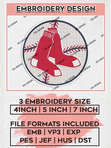 Boston Red Sox Machine Embroidery Files, MLB Boston Red Sox Team Embroidery, MLB Teams, 3 sizes, MLB Machine embroidery designs, Digital Download $6.99