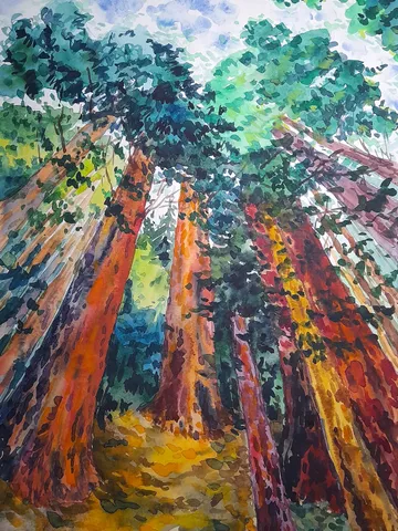 Redwood National Park Original Art Sequoia Painting Tree Wall Art California Artwork 16 by 11 Above Sofa Art by TatianaArtShop