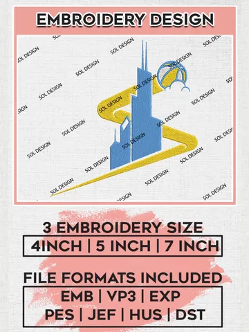WNBA Chicago Sky Logo Embroidery Files, WNBA Chicago Team Embroidery Designs, Basketball Teams, 3 sizes, Machine embroidery designs, Digital Download $6.99
