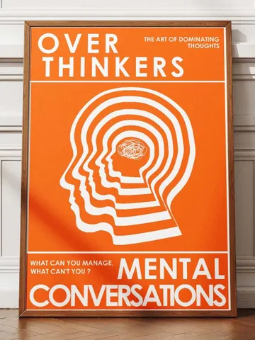 Overthinkers Wall Art Digital Print Retro Style Creativity Poster Eclectic Printable Artwork Trendy Room Decor Instant Download Orange White $2.46