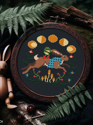 Motty Traveler Frog and Surfing on a Hare cross stitch pattern $5.00
