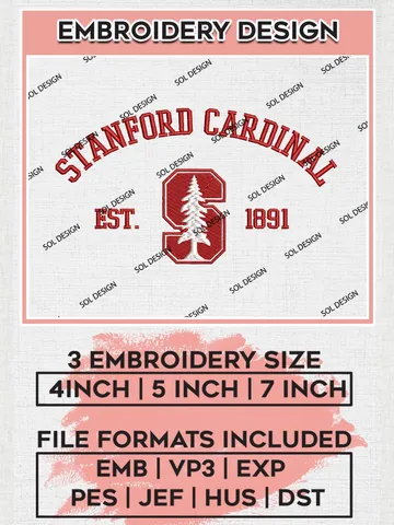 Stanford Cardinal Est Logo Embroidery Designs, NCAA Stanford Cardinal Team Embroidery, NCAA Team Logo, 3 sizes, Machine embroidery Files, Digital Download $6.99