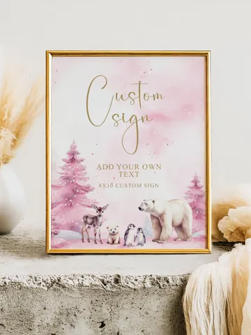 Winter Onederland Custom Sign Wonderland Table Sign Girl Baby Shower Girl Birthday Party Decor Polar Bear Arctic Animal - i123 $7.00