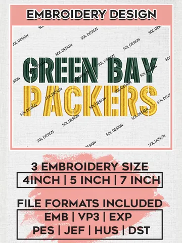 Green Bay Packers Wordmark Logo Embroidery Designs, NFL Packers, NFL Embroidery Designs, NFL Green Bay Packers Machine Embroidery Design, Digital Download