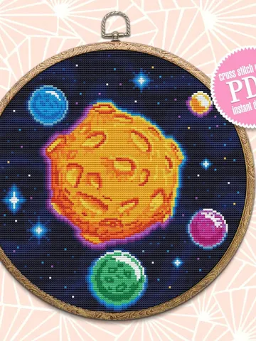 Space moon with craters cross stitch pattern PDF download Planets cross stitch chart, Galaxy pattern digital PDF, Lunar craters #L61 $3.85