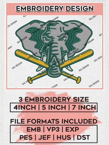 MLB Oakland Athletics Mascot Logo Embroidery Design Files, MLB Oakland Athletics Team Embroidery, MLB Teams, 3 sizes, MLB Machine embroidery designs, Digital Download $6.99