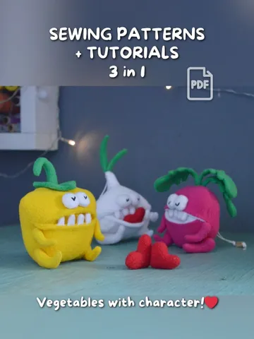 Pepper, Radish & Garlic Plush PDF Sewing Pattern Bundle – Fleece Softies with Movable Limbs & Secret Mouth Pockets $26.00