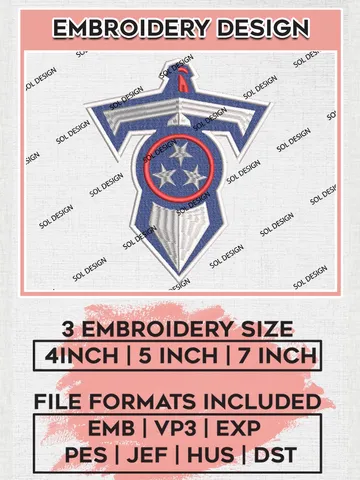 NFL Tennessee Titans Embroidery Design Files, NFL Titans, NFL Embroidery Designs, NFL Tennessee Titans Machine Embroidery Design, Digital Download