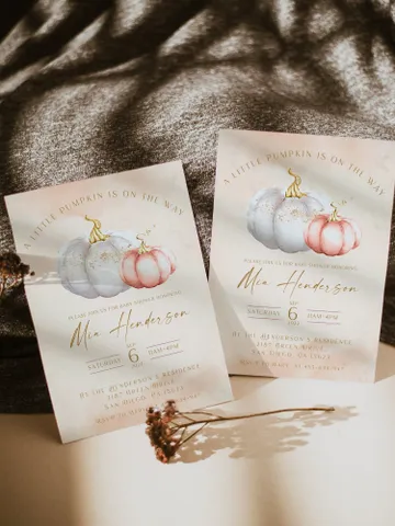 A little Pumpkin on the Way! Cozy Autumn Baby Shower Invitation; Pink Blush Gentle baby shower pumpkin Invite; trend 2022 autumn invite $11.62