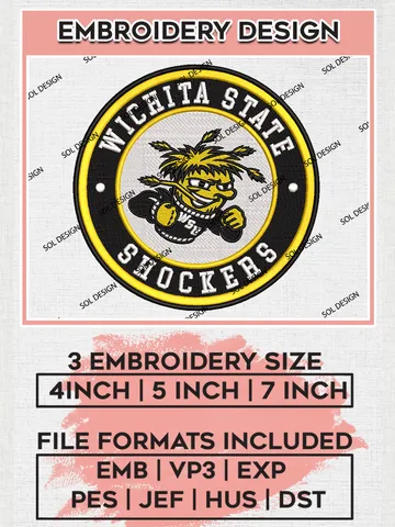NCAA Wichita State Shockers Round Logo Embroidery, NCAA Wichita State Logo Embroidery files, NCAA Teams, Machine embroidery designs, Digital Download $6.99