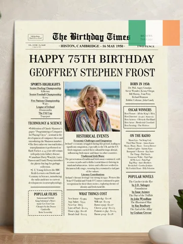 75th birthday NEWSPAPER, 1950 Irish facts poster, 75th birthday gift for men or woman, 75th birthday poster, 75th birthday decor for Ireland $15.00