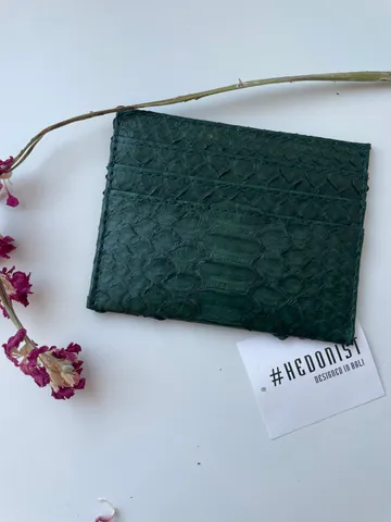 Genuine python skin creditcards holder | business cads holder dark green colour unisex wallet small | gift idea exotic python skin leather $60.00