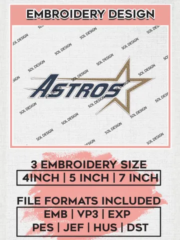 MLB Astros Wordmark Logo Embroidery Design Files, MLB Houston Astros Team Embroidery, MLB Teams, 3 sizes, MLB Machine embroidery designs, Digital Download $6.99