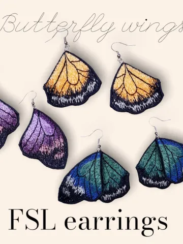 Free Standing Lace  Butterfly Wings Earrings set machine embroidery design FSL pattern digital embroidery design  jewerly embroidery motif $6.93
