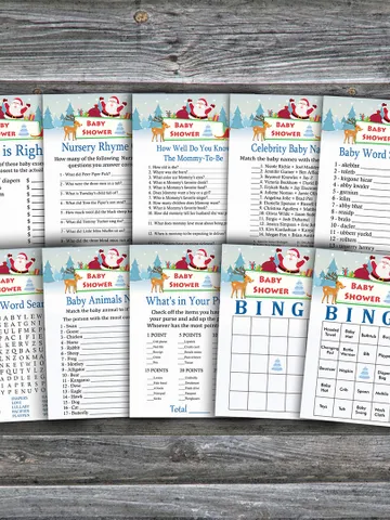 Merry christmas baby shower games bundle,Christmas Baby Shower games package,Fun Baby Shower Games,9 Printable Games-275 $5.95