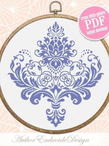 Floral damask ornament cross stitch pattern PDF download Flower mandala cross stitch chart, Damask pattern digital PDF, Floral scroll #M254 $4.60
