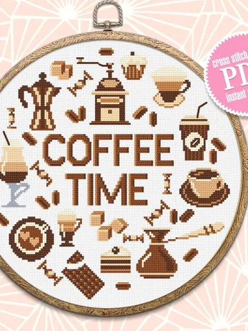 Coffee quote cross stitch pattern download PDF, Coffee sampler cross stitch chart, Coffee time embroidery PDF, DIY coffee home decor #Q54 $4.50