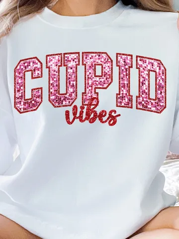 Faux Sequin Cupid Vibes Valentines Sublimation Design, Valentine’s Day Digital Design, Cupid PNG, Love, Valentines, trendy pink vday $3.34