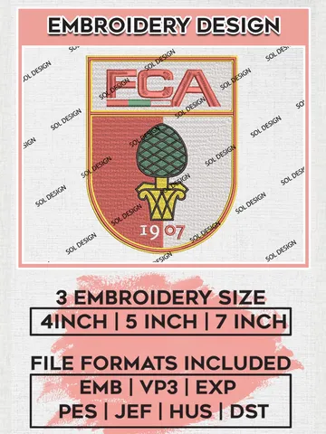 FC Augsburg Embroidery Design, Bundesliga Logo Embroidery, Bundesliga FC Augsburg Embroidery, Machine Embroidery Design $6.99