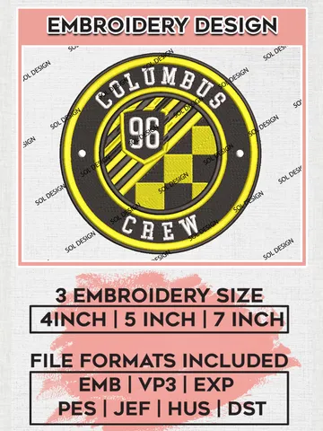 Columbus Crew Soccer Team Logo Embroidery Design, MLS Columbus Crew Logo Embroidery Files, Soccer Team Machine Embroidery, Machine Embroidery Design $6.99