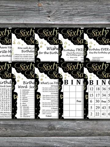 Sixty and Sassy Birthday Party Games bundle,Adult birthday games package,Printable Birthday Games,INSTANT DOWNLOAD $5.95