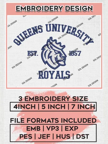 Queens University Royals Est 1857 Logo Embroidery Designs, NCAA Queens University Royals Team Embroidery, NCAA Team Logo, 3 sizes, Machine embroidery Files, Digital Download $6.99