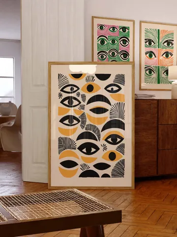 Abstract Eye Digital Print, Minimalist Eye Wall Art, Black Gold Poster, Crayz eyes art Stylish Modern Illustration, Instant Digital Download