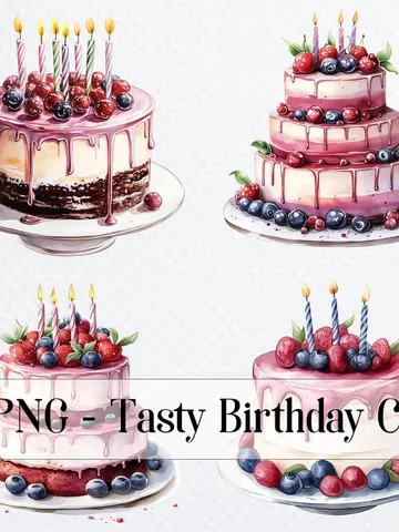 10 Birthday cake PNG Bundle, Printable Watercolor sublimation, High Quality, Digital download, High resolution, Paper crafts, junk journals $2.64