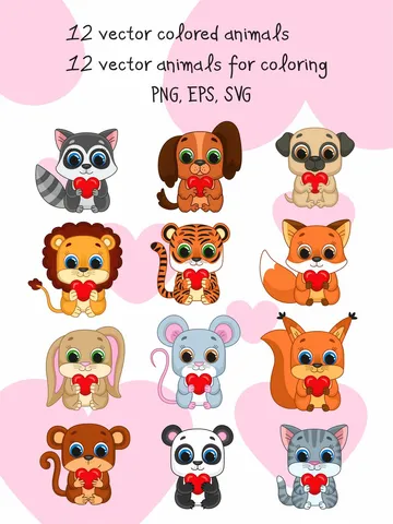 Vector set with cute cartoon animals