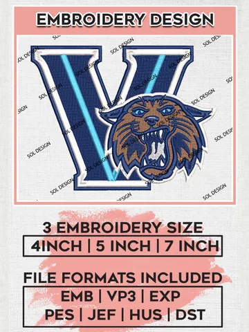 Villanova Wildcats NCAA Team Logo Machine Embroidery Design, NCAA Villanova Wildcats Embroidery Design Design files, NCAA Team Embroidery Designs, NCAA Machine Embroidery Designs, Digital Download $6.99
