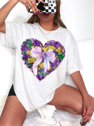 Mardi Gras Heart Brushstroke png, Coquette Bow Mardi Gras Shirt Mardi Beads Louisiana Festival,New Orleans Carnival Heart Brushstroke png $3.62