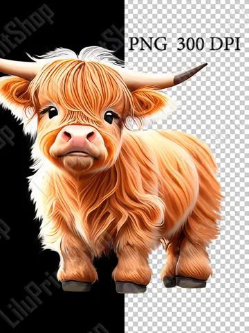 Highland cow clipart png for sublimation Baby animal overlay Cute baby Highland cow sublimation digital instant download $2.71