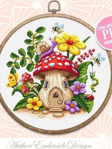 Magic mushroom house cross stitch pattern PDF download Fairy mushroom cross stitch chart, Summer flowers, Fly agaric Amanita, Butterfly #L66 $4.60