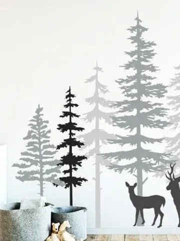 3 Color Pine Tree Forest Wall Decals - Tree Wall Decals, Forest Mural, Deer Decals, Large Wall Decals, Children's Forest Decals ga80 $48.99