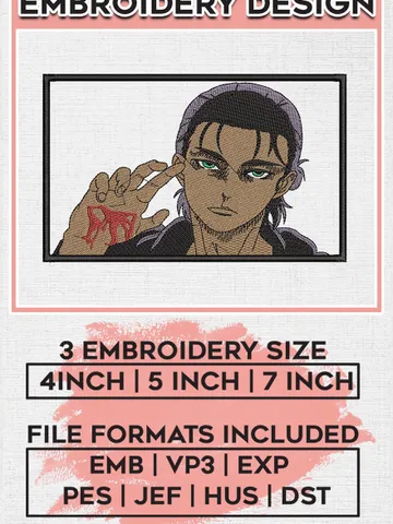 Eren Shingeki Embroidery Files / Attack On Titan Embroidery Designs / Manga Digital Download EMB_ANIME_52 $6.99