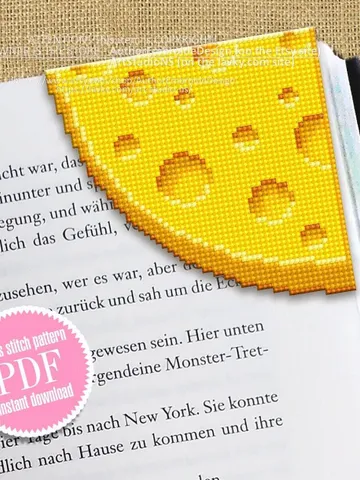 Corner bookmark cross stitch pattern PDF download Cheese cross stitch chart, Food bookmark digital PDF, Funny bookmark for beginner #B244 $4.10