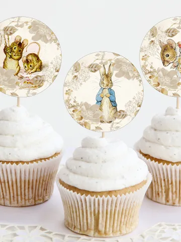 Editable Cupcake topper Peter Rabbit First Birthday party cupcake label; Peter Rabbit Party; Classic Peter Rabbit Birthday topper ; pr1 $10.45