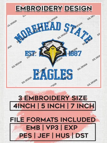 Morehead State Eagles Est 1887 Embroidery Designs, NCAA Morehead State Eagles Team Embroidery, NCAA Team Logo, 3 sizes, Machine embroidery Files, Digital Download $6.99