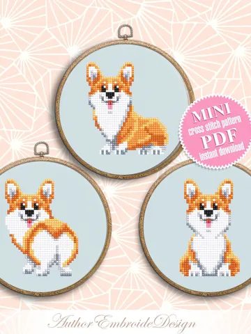 Funny Corgi cross stitch pattern PDF download Set of 3 mini dog cross stitch chart, Corgi ornament pattern digital PDF, Cute Corgi butt #D16 $8.25
