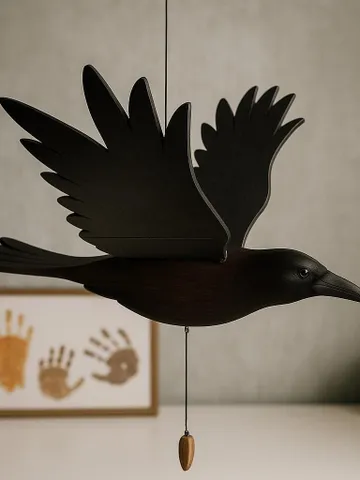 Wooden Raven Mobile – Handmade Flying Bird Decor with Moving Wings | Natural Wood Gift for Kids, Home or Garden Decoration $66.47