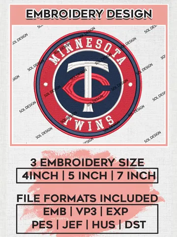 Minnesota Twins Team Logo Embroidery Design, MLB Team Embroidery files, Minnesota Twins Baseball Team, Minnesota Team, Digital Download