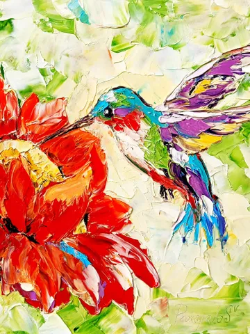 Hummingbird Painting Birds Original Art Christmas Gifts Animal Artwork Hummingbird Impasto Oil Wall Art Personalized Gifts by ArtProkopaloSv $160.00
