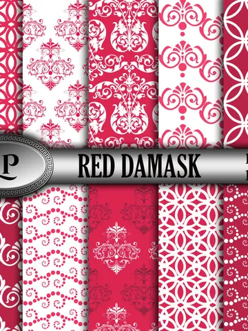 Preppy Valentine's background, Red digital paper with damask pattern 12*12 inch Red and white love background. Instant download $4.07