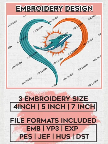 Miami Dolphins Logo Embroidery Design Files, NFL Dolphins, NFL Logo Embroidery Files, NFL Miami Dolphins Machine Embroidery Design, Digital Download