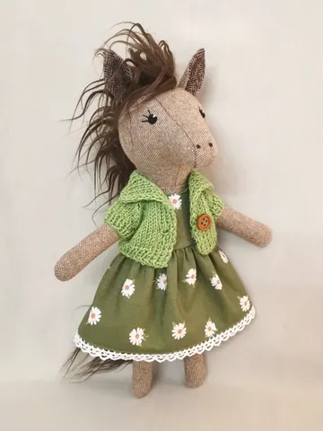 Beige horse girl, handmade plush toy, stuffed wool horse doll, soft rag doll $84.00