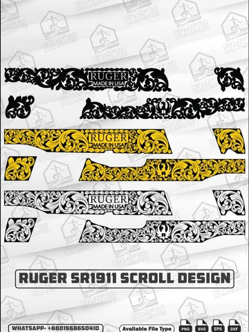 Ruger SR1911 Scroll Design svg : Engrave Files | Engraving Art | laser Cut $29.99